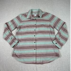 Ariat REAL Womens Medium Green Pink Striped Southwest Button Front Shirt Western